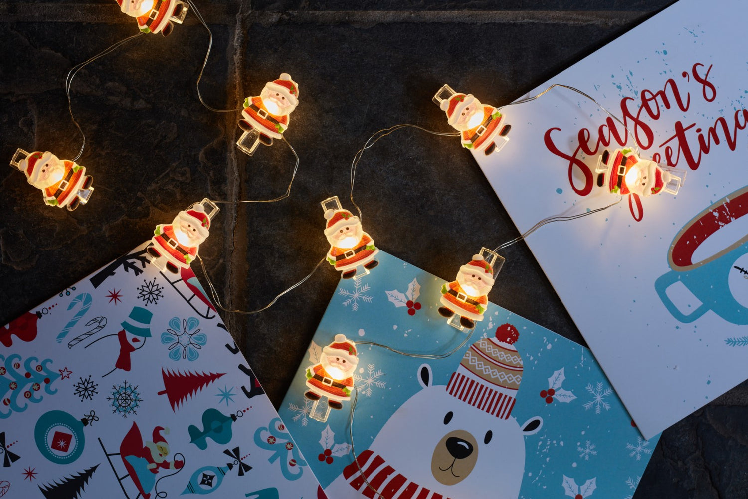Three Kings 10 ClipCard Santa String Lights