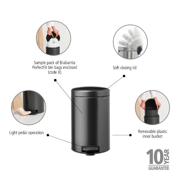 brabantia 12l pedal bin Brabantia Pedal Bin 12L C.Grey – Co-Op Superstores
