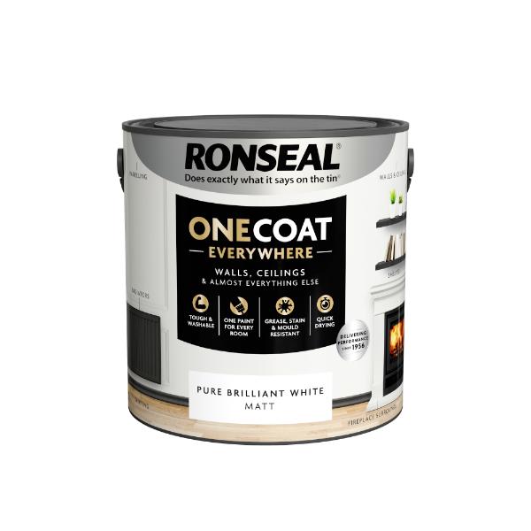 Ronseal One Coat Everywhere Paint Pure Brilliant White Matt 2.5L