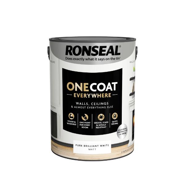 Ronseal One Coat Everywhere Paint Pure Brilliant White Matt 5L