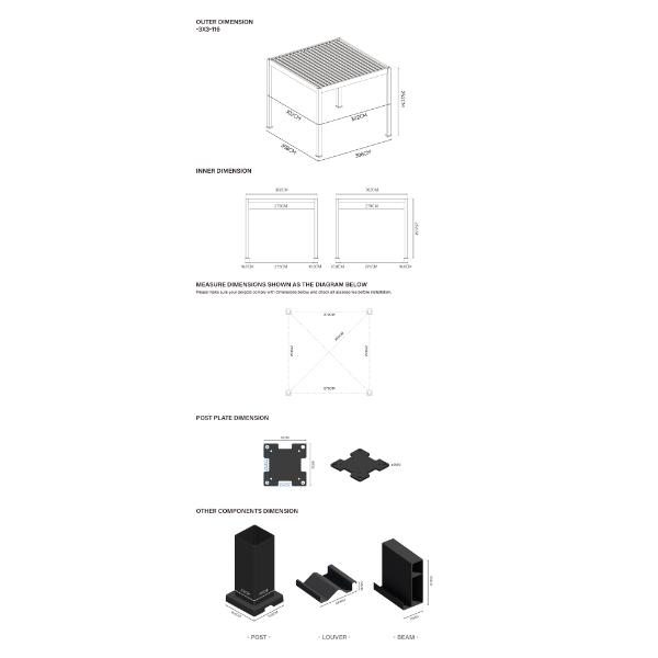 Neo Aluminium &amp; Steel Freestanding Pergola 300cm X 300cm 