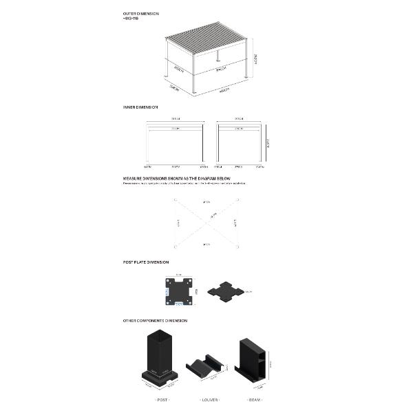 Neo Aluminium &amp; Steel Freestanding Pergola 400cm X 300cm 