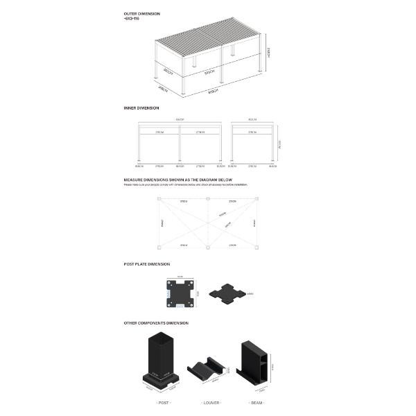 Neo Aluminium &amp; Steel Freestanding Pergola 600cm X 300cm 