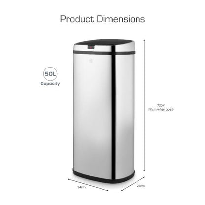 SWAN 50L Square Sensor Bin Stainless Steel