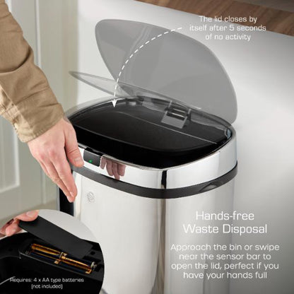SWAN 50L Square Sensor Bin Stainless Steel