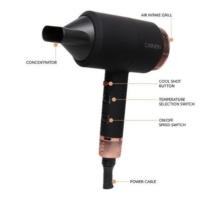 Carmen Noir II 1800W DC Pro Hair Dryer Black