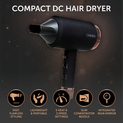 Carmen Noir II 1800W DC Pro Hair Dryer Black