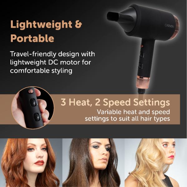 Carmen Noir II 1800W DC Pro Hair Dryer Black