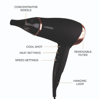Carmen Noir II 2200W Hair Dryer Black