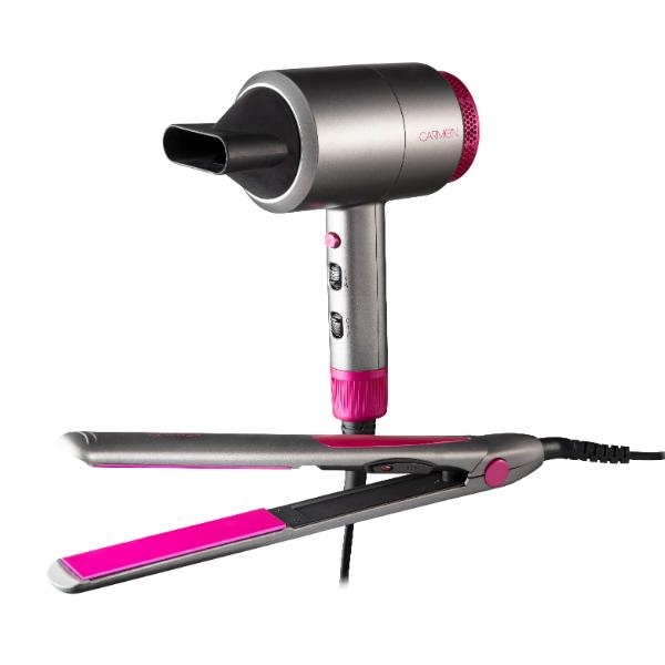 Carmen Gift 1800W Hair Dryer &amp; Straightener Grey &amp; Pink