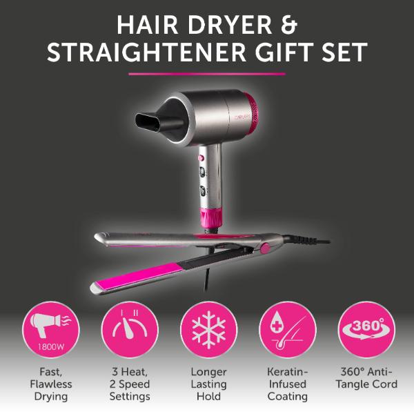 Carmen Gift 1800W Hair Dryer &amp; Straightener Grey &amp; Pink