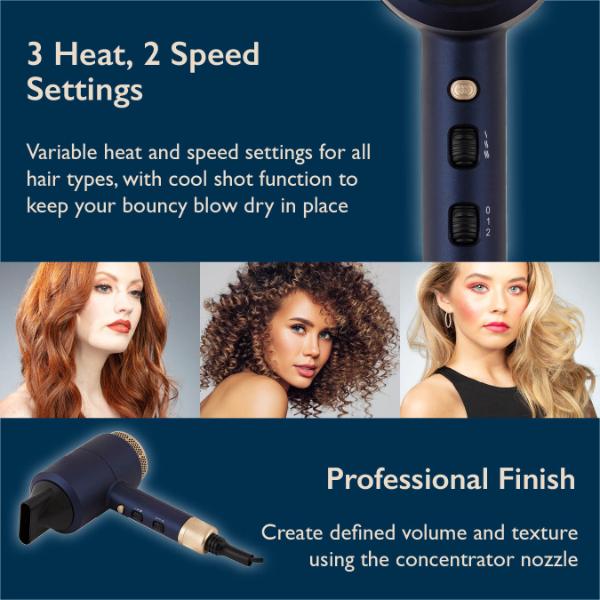Carmen Gift 1800W Hair Dryer &amp; Straightener Blue &amp; Champagne