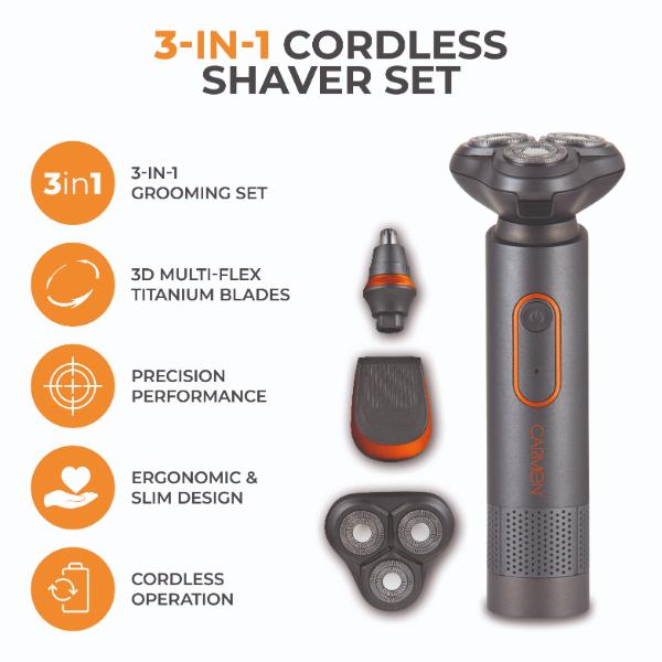Carmen Titan Shaver Set Grey &amp; Orange