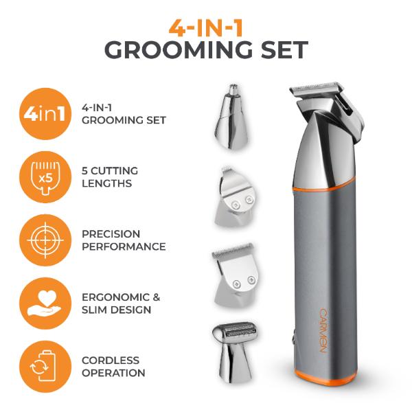 Carmen Titan 4 in 1 Multi-Groomer Set Grey &amp; Orange