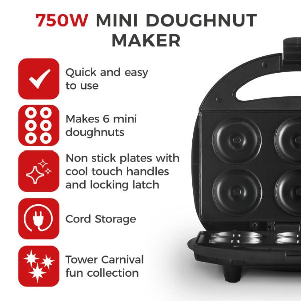 Tower 750W Mini Donut Maker Black