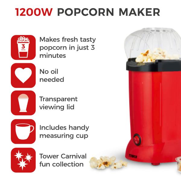 Tower 900W Popcorn Maker Red