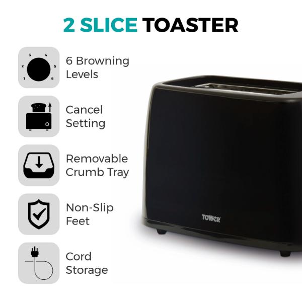 Tower Presto 2 Slice Plastic Toaster Black