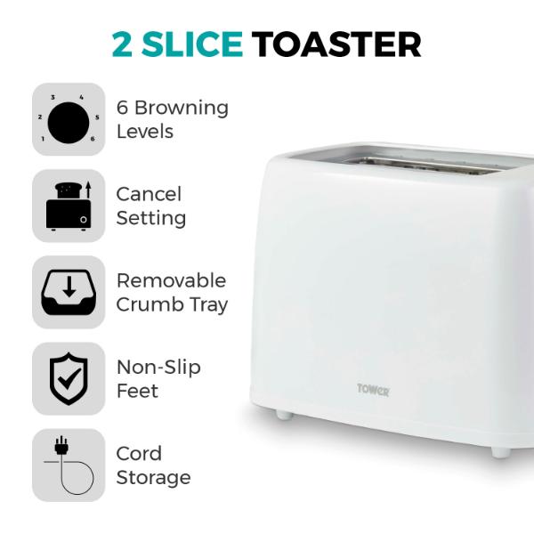 Tower Presto 2 Slice Plastic Toaster White