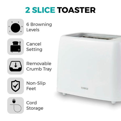 Tower Presto 2 Slice Plastic Toaster White