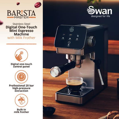 Swan Digital Mini Espresso Coffee Machine 1350W Stainless Steel