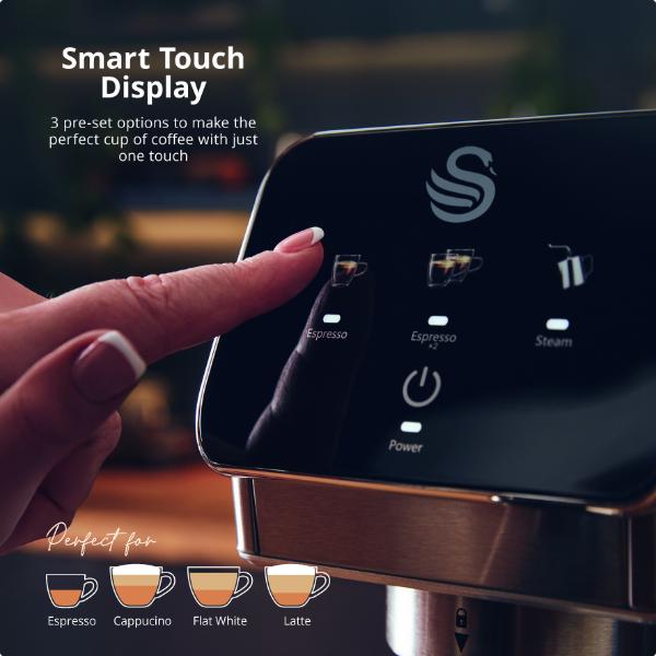 Swan Digital Mini Espresso Coffee Machine 1350W Stainless Steel