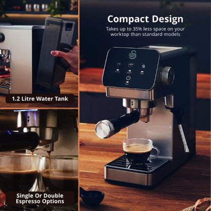 Swan Digital Mini Espresso Coffee Machine 1350W Stainless Steel