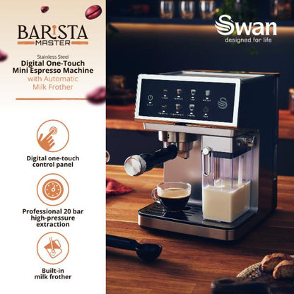 Swan Digital Espresso Coffee Machine 1350W Stainless Steel