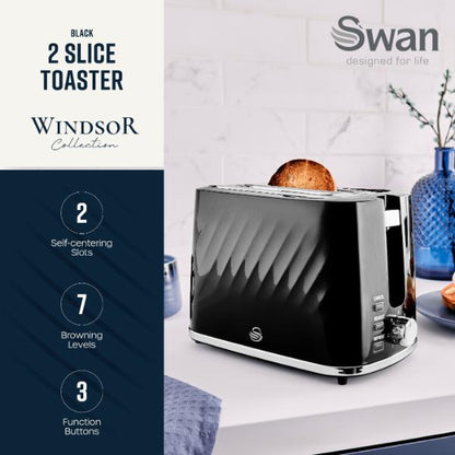 Swan Windsor 2 Slice Toaster Textured Black
