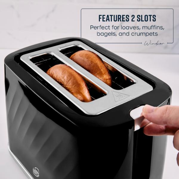 Swan Windsor 2 Slice Toaster Textured Black
