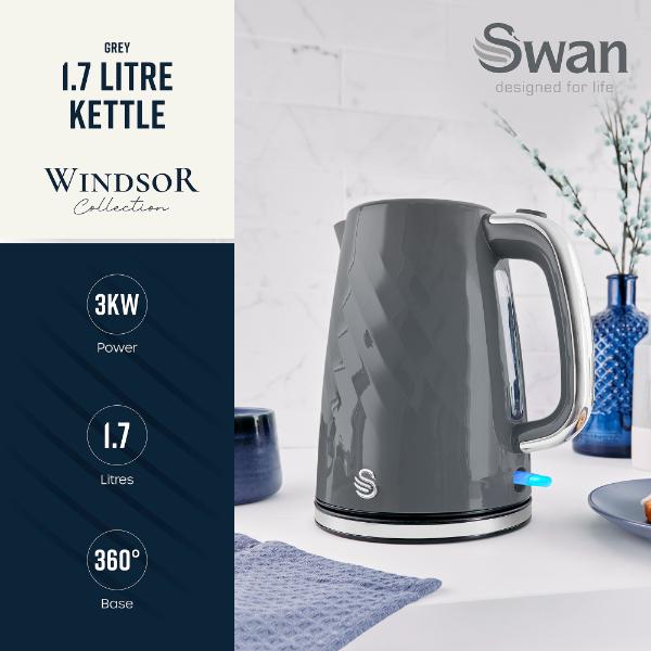 Swan Windsor 1.7L Textured Kettle Grey