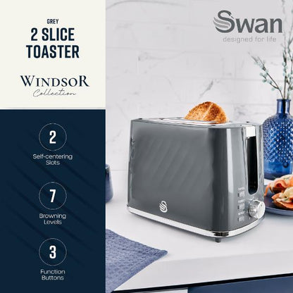 Swan Windsor 2 Slice Toaster Textured Grey