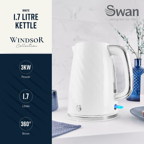Swan Windsor 1.7L Textured Kettle White