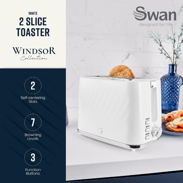 Swan Windsor 2 Slice Toaster Textured White