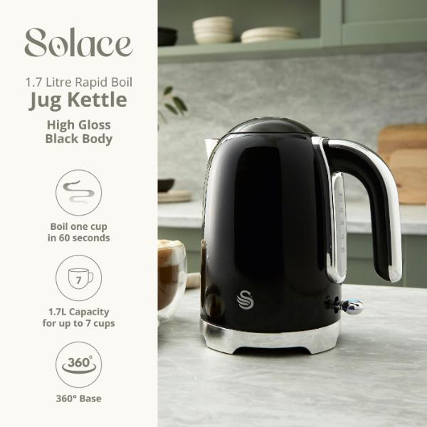 Swan Solace 1.7L Stainless Steel Jug Kettle Black