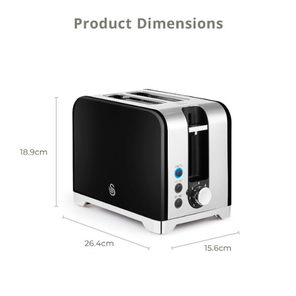 Swan Solace 2 Slice Stainless Steel Toaster Black