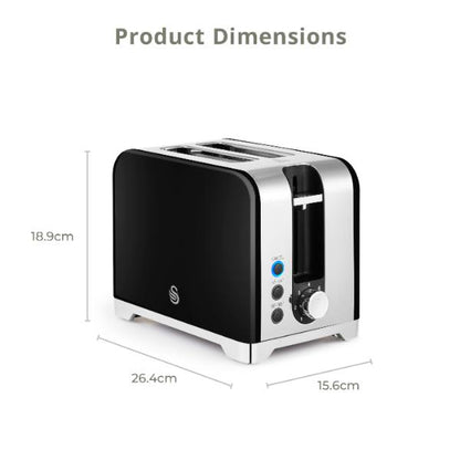 Swan Solace 2 Slice Stainless Steel Toaster Black