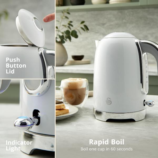 Swan Solace 1.7L Stainless Steel Jug Kettle White