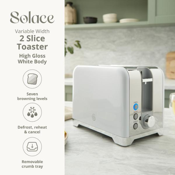 Swan Solace 2 Slice Stainless Steel Toaster White