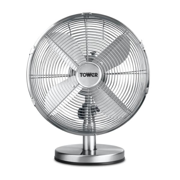 Tower 12" Metal Desk Fan Stainless Steel