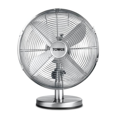 Tower 12" Metal Desk Fan Stainless Steel