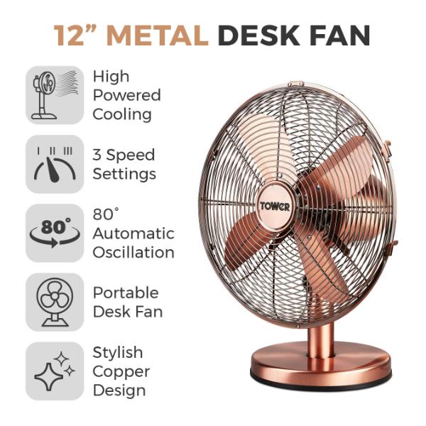Tower 12" Metal Desk Fan Copper