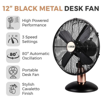 Tower Cavaletto 12" Metal Desk Fan Black
