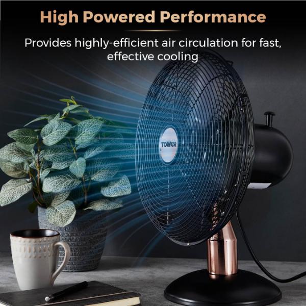 Tower Cavaletto 12" Metal Desk Fan Black