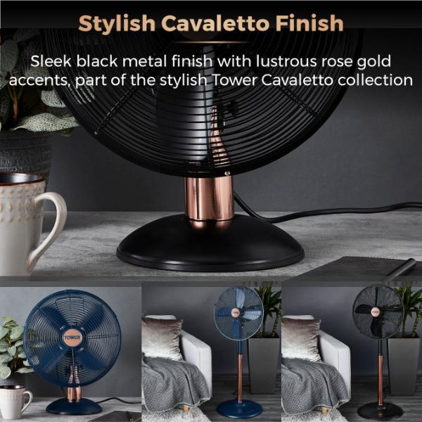 Tower Cavaletto 12" Metal Desk Fan Black