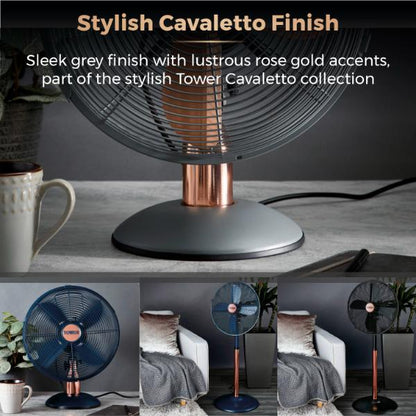 Tower Cavaletto 12" Metal Desk Fan Grey