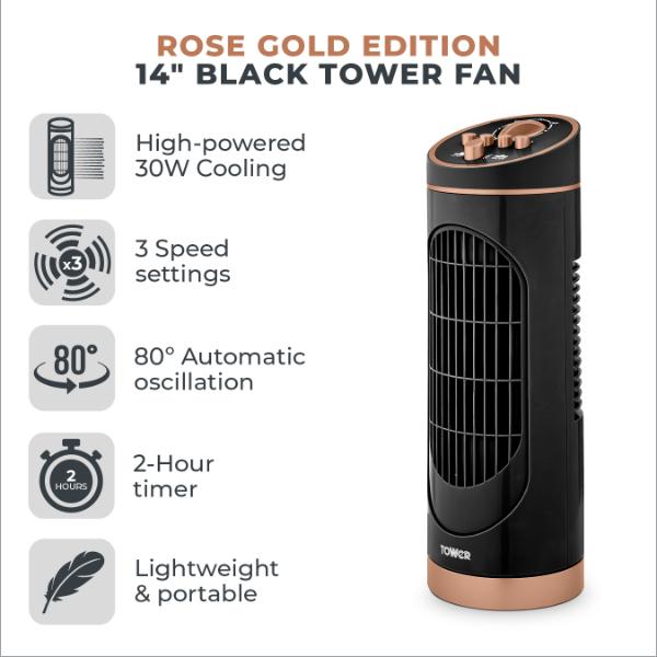 Tower Cavaletto 14" Mini Tower Fan Black