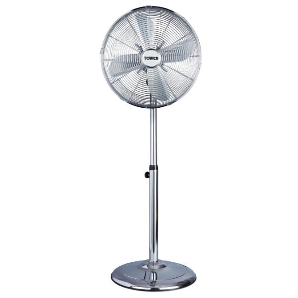 Tower 16" Metal Pedestal Fan Chrome Stainless Steel
