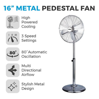 Tower 16" Metal Pedestal Fan Chrome Stainless Steel
