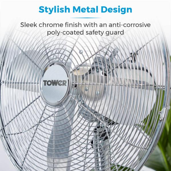 Tower 16" Metal Pedestal Fan Chrome Stainless Steel