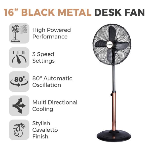 Tower Cavaletto 16" Metal Pedestal Fan Black
